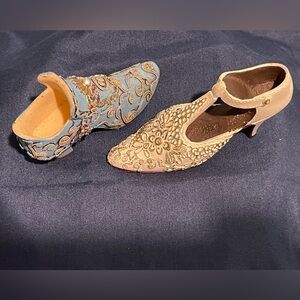 Vintage Elegant Blue and Cream Miniature Decorative Shoes Set of 2